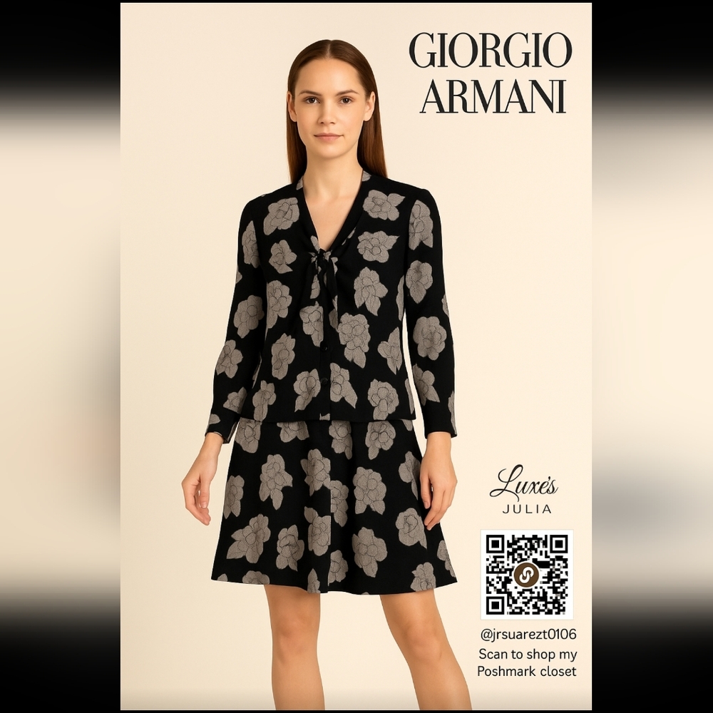 Giorgio Armani Blouse & Skirt Set – Black White Floral Print – IT 40 / US 4